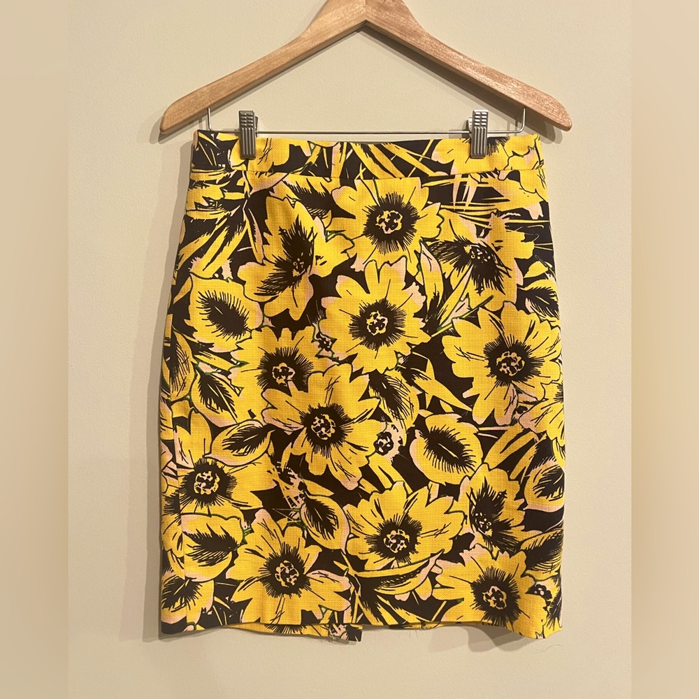 J Crew Yellow and Black floral skirt, size 4